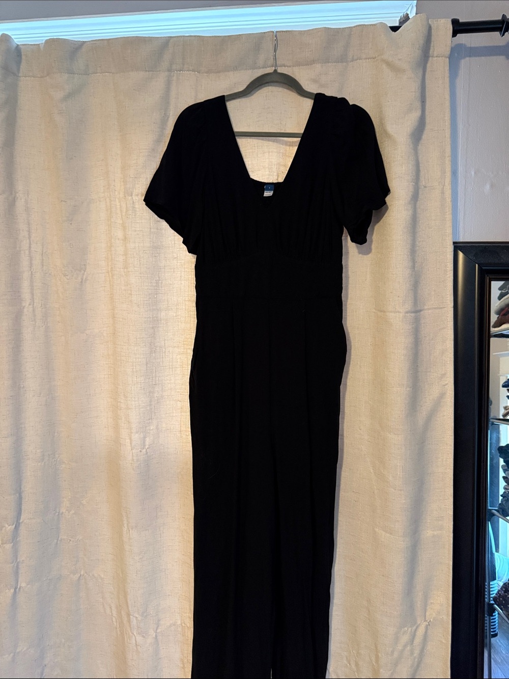Old Navy Black V-Neck Jumpsuit with Flutter Sleeves